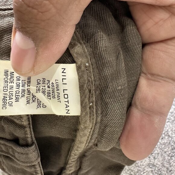 Nili Lotan Pants Womens 8 Olive Utility Linen Cotton‎ Chino Made in USA Raw Hem - Picture 9 of 9